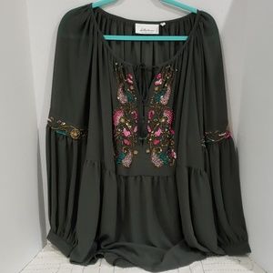Olive green LaBellum by Hillary Scott blouse NWOT